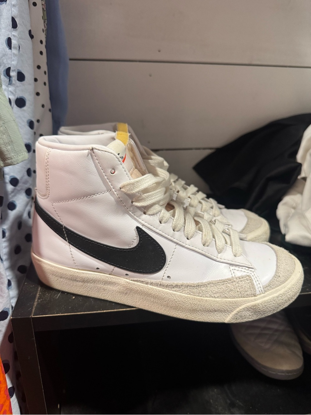 Nike White and Black High-Top Classic Sneakers